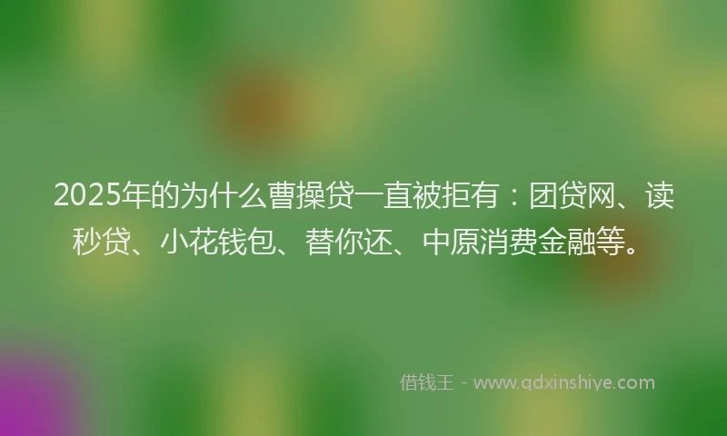 2025年的为什么曹操贷一直被拒有：团贷网、读秒贷、小花钱包、替你还、中原消费金融等。