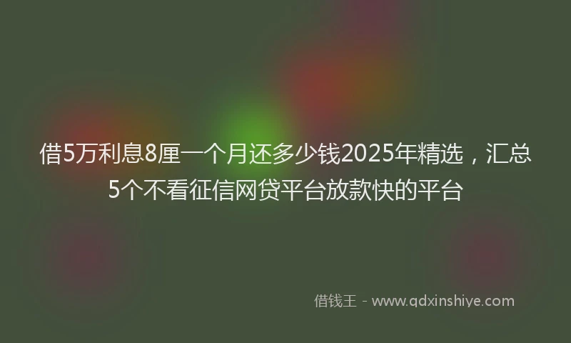 借5万利息8厘一个月还多少钱2025年精选，汇总5个不看征信网贷平台放款快的平台