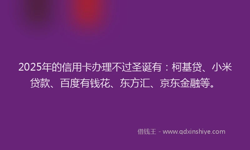 2025年的信用卡办理不过圣诞有：柯基贷、小米贷款、百度有钱花、东方汇、京东金融等。
