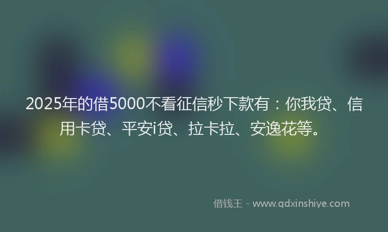 2025年的借5000不看征信秒下款有：你我贷、信用卡贷、平安i贷、拉卡拉、安逸花等。