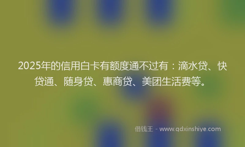 2025年的信用白卡有额度通不过有：滴水贷、快贷通、随身贷、惠商贷、美团生活费等。