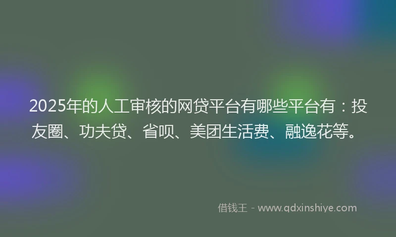 2025年的人工审核的网贷平台有哪些平台有：投友圈、功夫贷、省呗、美团生活费、融逸花等。