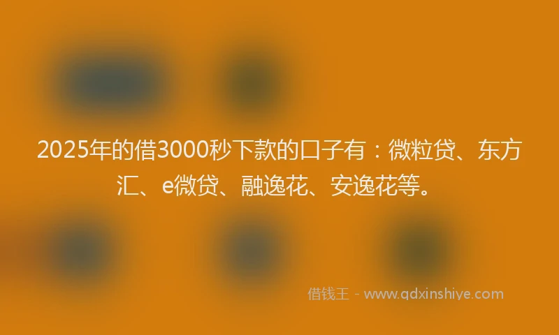 2025年的借3000秒下款的口子有：微粒贷、东方汇、e微贷、融逸花、安逸花等。