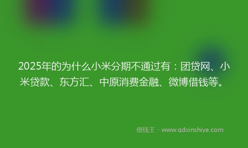 2025年的为什么小米分期不通过有：团贷网、小米贷款、东方汇、中原消费金融、微博借钱等。