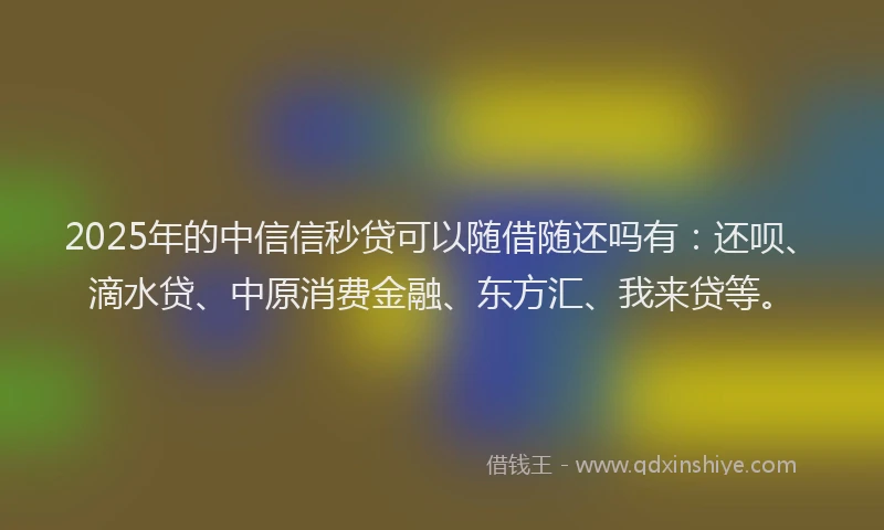 2025年的中信信秒贷可以随借随还吗有：还呗、滴水贷、中原消费金融、东方汇、我来贷等。