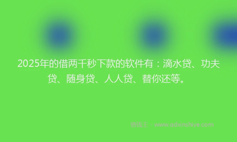 2025年的借两千秒下款的软件有：滴水贷、功夫贷、随身贷、人人贷、替你还等。