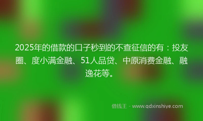 2025年的借款的口子秒到的不查征信的有：投友圈、度小满金融、51人品贷、中原消费金融、融逸花等。
