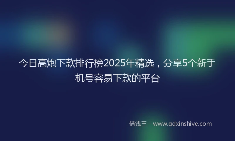 今日高炮下款排行榜2025年精选，分享5个新手机号容易下款的平台