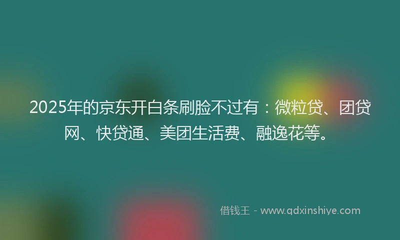 2025年的京东开白条刷脸不过有：微粒贷、团贷网、快贷通、美团生活费、融逸花等。