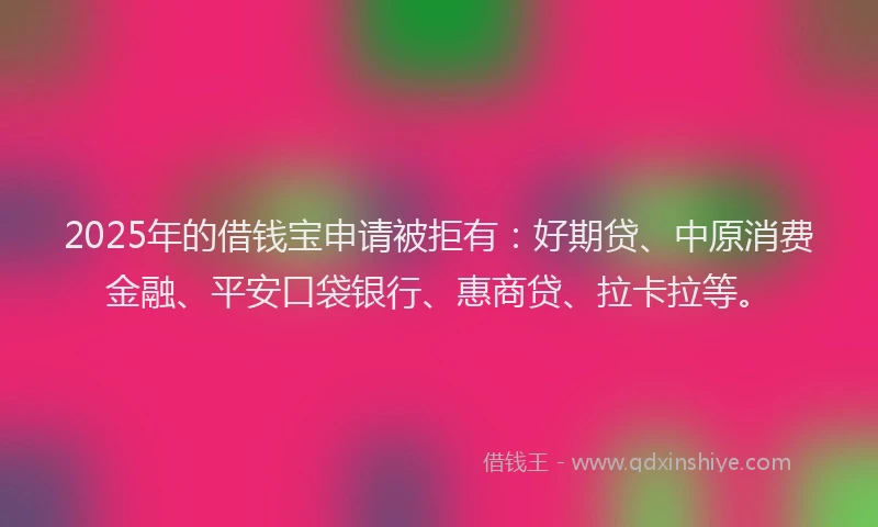 2025年的借钱宝申请被拒有：好期贷、中原消费金融、平安口袋银行、惠商贷、拉卡拉等。