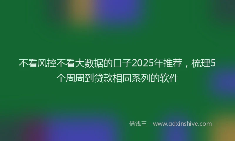 不看风控不看大数据的口子2025年推荐，梳理5个周周到贷款相同系列的软件