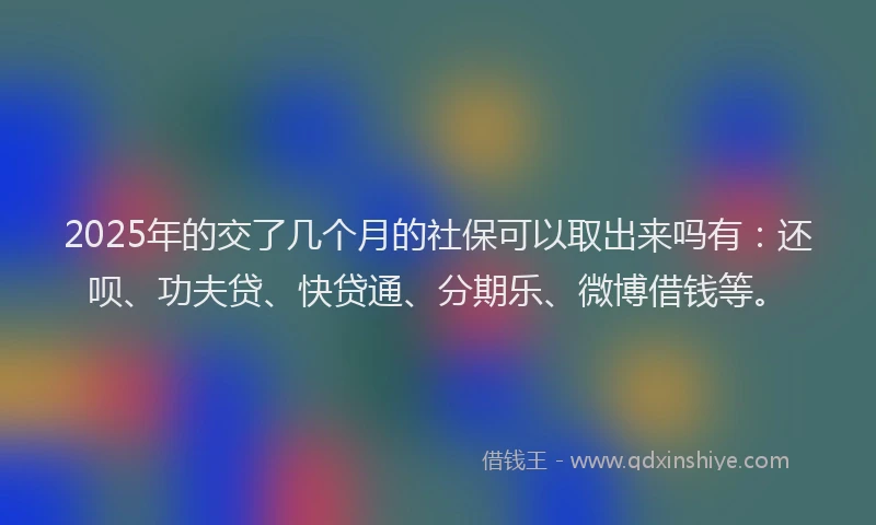 2025年的交了几个月的社保可以取出来吗有：还呗、功夫贷、快贷通、分期乐、微博借钱等。