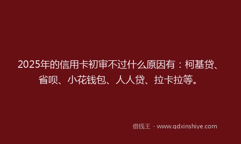 2025年的信用卡初审不过什么原因有：柯基贷、省呗、小花钱包、人人贷、拉卡拉等。
