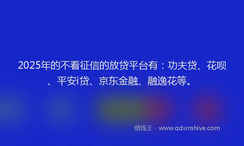 2025年的不看征信的放贷平台有：功夫贷、花呗、平安i贷、京东金融、融逸花等。
