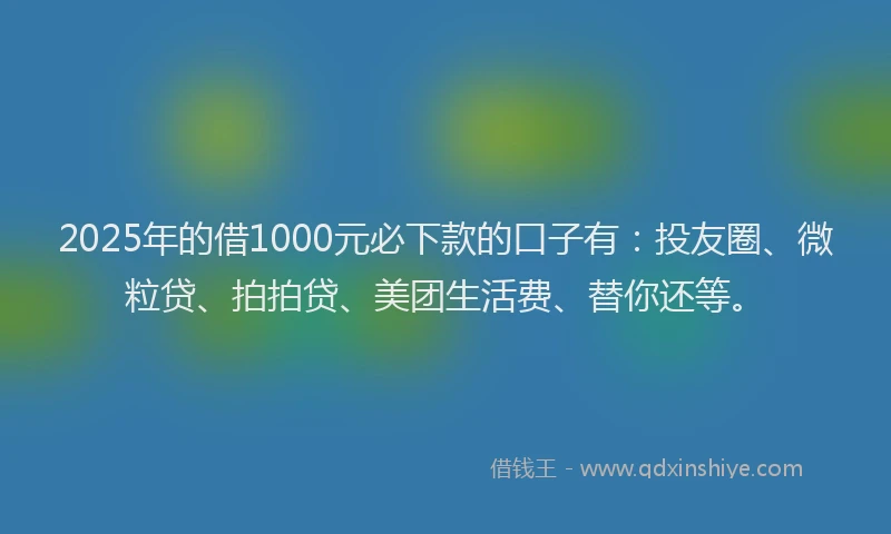 2025年的借1000元必下款的口子有：投友圈、微粒贷、拍拍贷、美团生活费、替你还等。