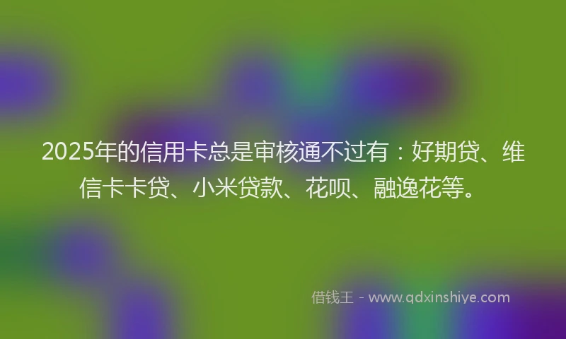 2025年的信用卡总是审核通不过有：好期贷、维信卡卡贷、小米贷款、花呗、融逸花等。