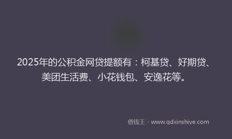 2025年的公积金网贷提额有：柯基贷、好期贷、美团生活费、小花钱包、安逸花等。