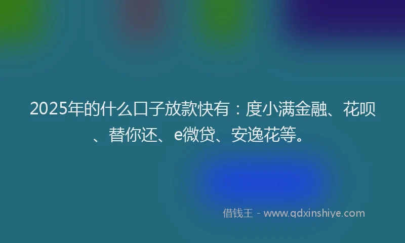 2025年的什么口子放款快有：度小满金融、花呗、替你还、e微贷、安逸花等。