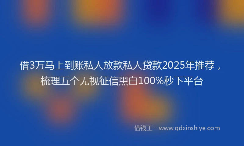 借3万马上到账私人放款私人贷款2025年推荐，梳理五个无视征信黑白100%秒下平台