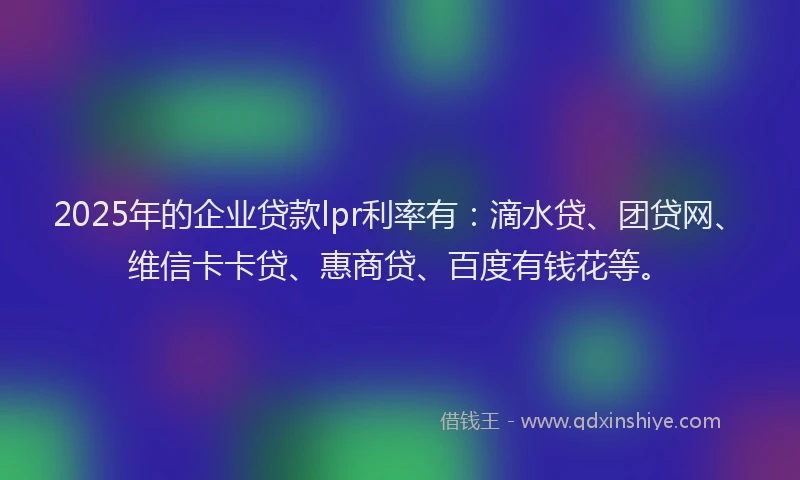 2025年的企业贷款lpr利率有：滴水贷、团贷网、维信卡卡贷、惠商贷、百度有钱花等。