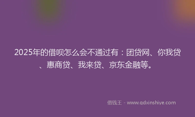 2025年的借呗怎么会不通过有：团贷网、你我贷、惠商贷、我来贷、京东金融等。