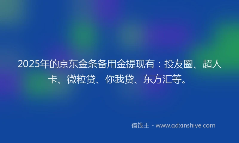 2025年的京东金条备用金提现有：投友圈、超人卡、微粒贷、你我贷、东方汇等。