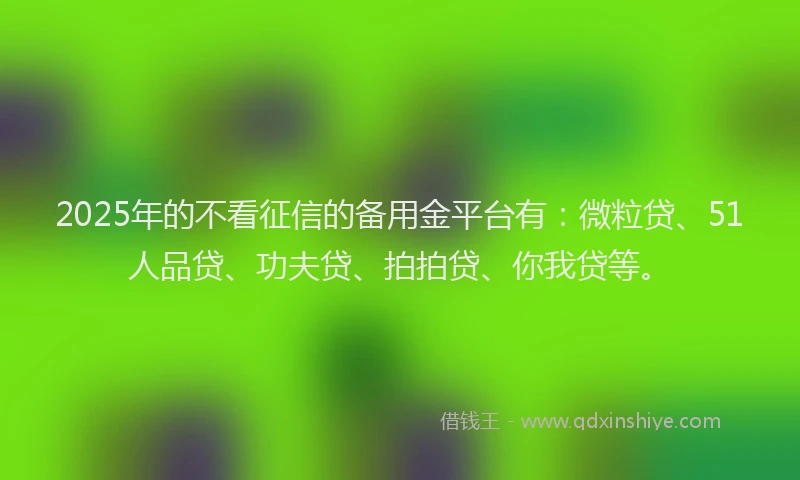 2025年的不看征信的备用金平台有：微粒贷、51人品贷、功夫贷、拍拍贷、你我贷等。