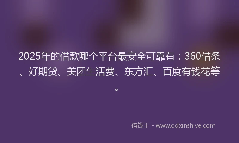 2025年的借款哪个平台最安全可靠有：360借条、好期贷、美团生活费、东方汇、百度有钱花等。