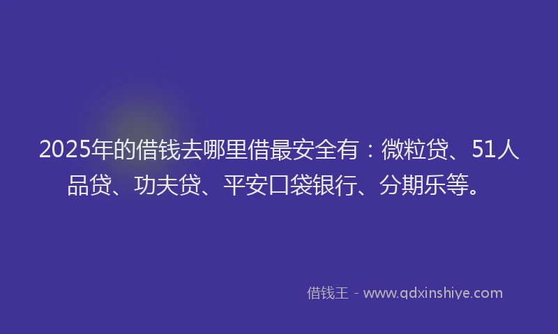 2025年的借钱去哪里借最安全有：微粒贷、51人品贷、功夫贷、平安口袋银行、分期乐等。