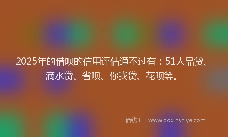 2025年的借呗的信用评估通不过有：51人品贷、滴水贷、省呗、你我贷、花呗等。