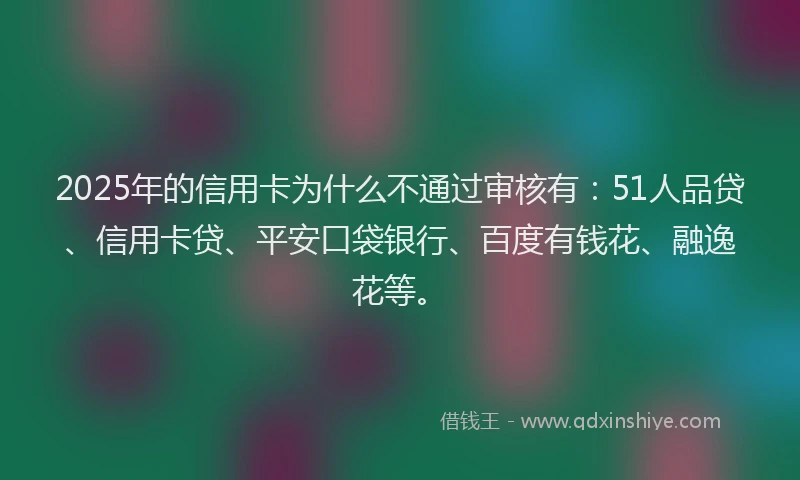 2025年的信用卡为什么不通过审核有：51人品贷、信用卡贷、平安口袋银行、百度有钱花、融逸花等。