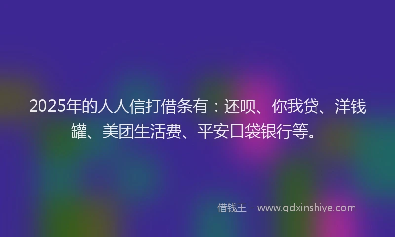 2025年的人人信打借条有：还呗、你我贷、洋钱罐、美团生活费、平安口袋银行等。