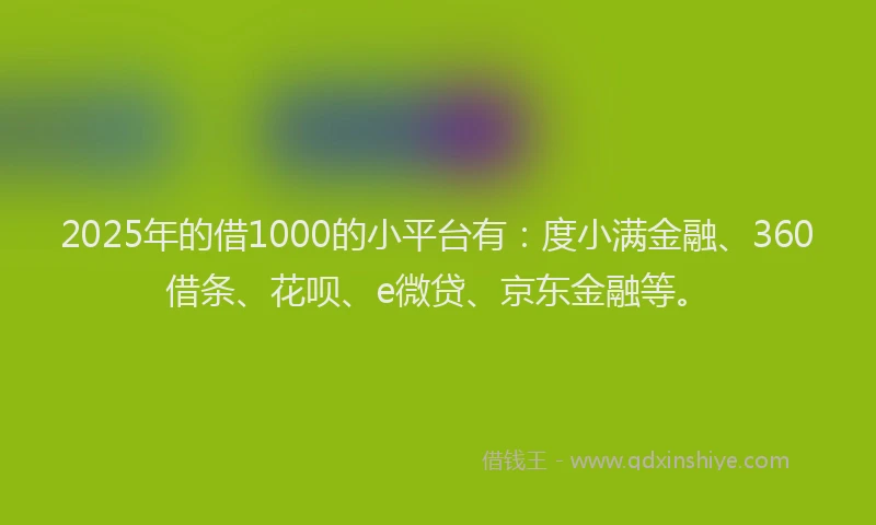 2025年的借1000的小平台有：度小满金融、360借条、花呗、e微贷、京东金融等。