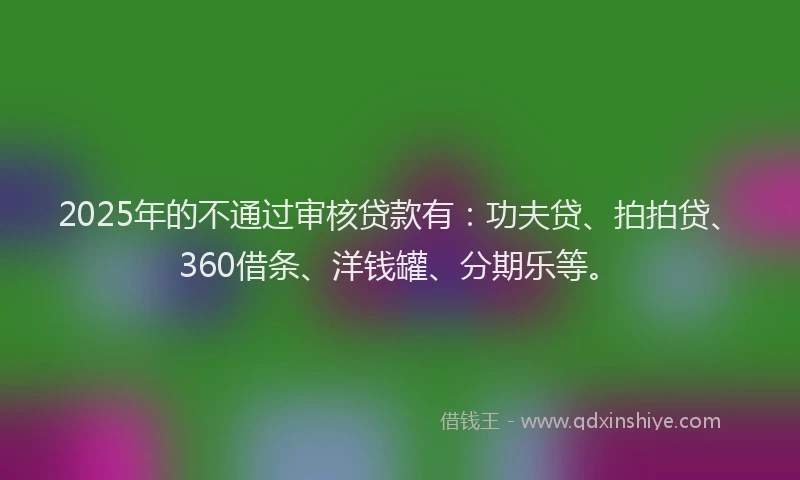 2025年的不通过审核贷款有：功夫贷、拍拍贷、360借条、洋钱罐、分期乐等。