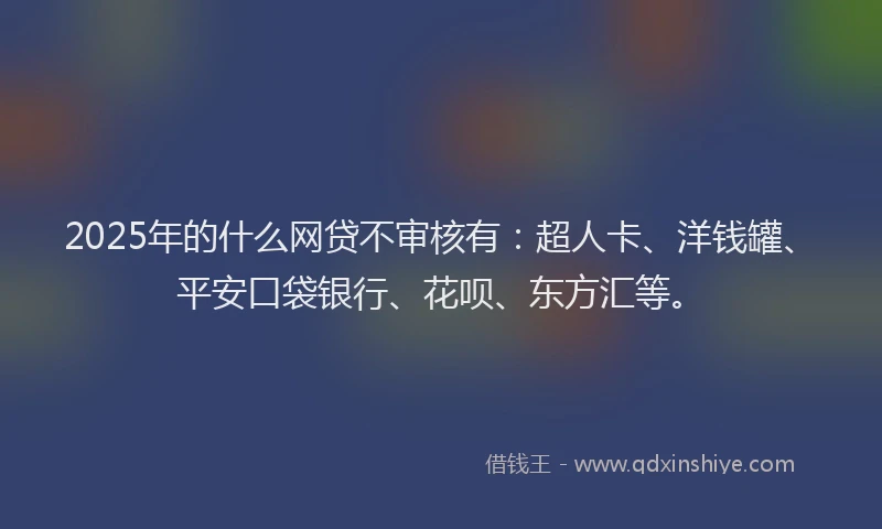 2025年的什么网贷不审核有：超人卡、洋钱罐、平安口袋银行、花呗、东方汇等。