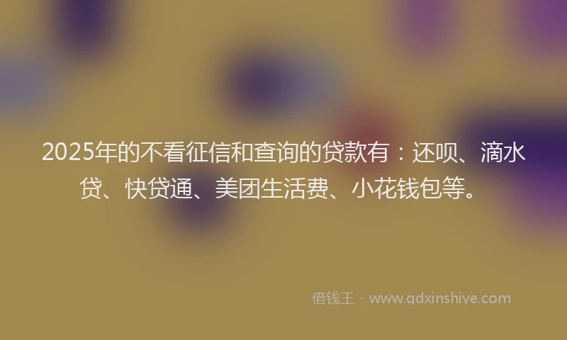 2025年的不看征信和查询的贷款有：还呗、滴水贷、快贷通、美团生活费、小花钱包等。