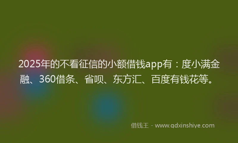 2025年的不看征信的小额借钱app有：度小满金融、360借条、省呗、东方汇、百度有钱花等。