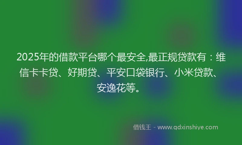 2025年的借款平台哪个最安全,最正规贷款有：维信卡卡贷、好期贷、平安口袋银行、小米贷款、安逸花等。