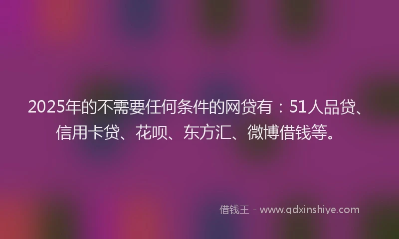 2025年的不需要任何条件的网贷有：51人品贷、信用卡贷、花呗、东方汇、微博借钱等。