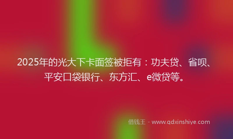 2025年的光大下卡面签被拒有：功夫贷、省呗、平安口袋银行、东方汇、e微贷等。