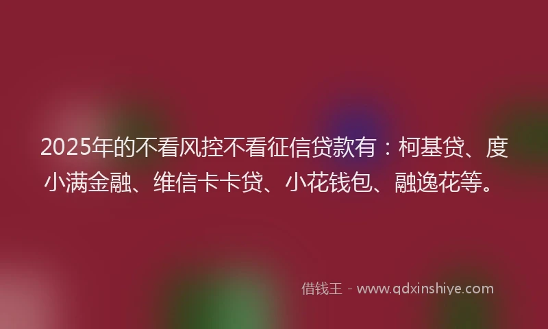 2025年的不看风控不看征信贷款有：柯基贷、度小满金融、维信卡卡贷、小花钱包、融逸花等。