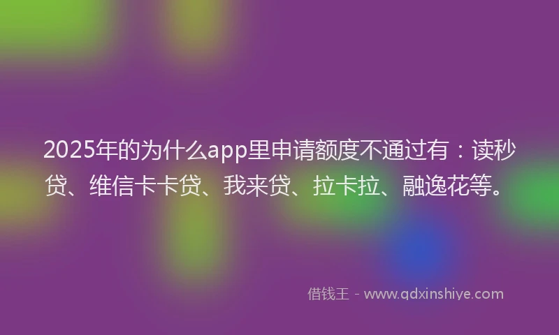 2025年的为什么app里申请额度不通过有：读秒贷、维信卡卡贷、我来贷、拉卡拉、融逸花等。