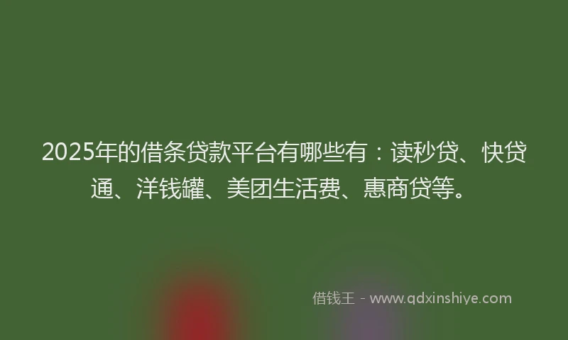 2025年的借条贷款平台有哪些有：读秒贷、快贷通、洋钱罐、美团生活费、惠商贷等。