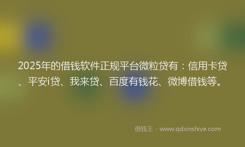 2025年的借钱软件正规平台微粒贷有：信用卡贷、平安i贷、我来贷、百度有钱花、微博借钱等。