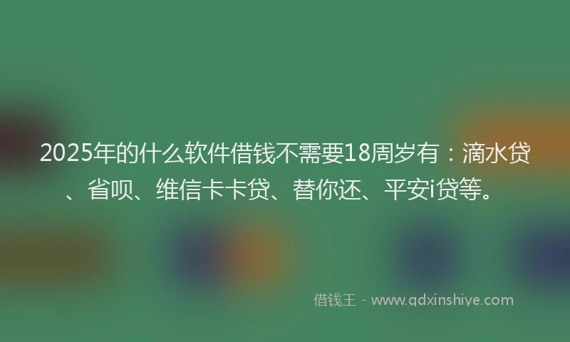 2025年的什么软件借钱不需要18周岁有：滴水贷、省呗、维信卡卡贷、替你还、平安i贷等。