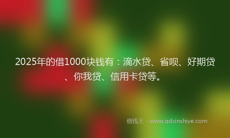 2025年的借1000块钱有：滴水贷、省呗、好期贷、你我贷、信用卡贷等。