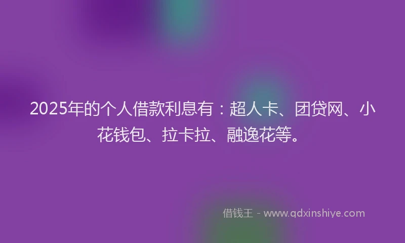 2025年的个人借款利息有：超人卡、团贷网、小花钱包、拉卡拉、融逸花等。