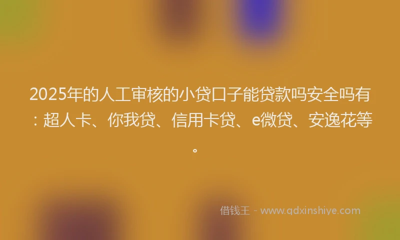 2025年的人工审核的小贷口子能贷款吗安全吗有：超人卡、你我贷、信用卡贷、e微贷、安逸花等。