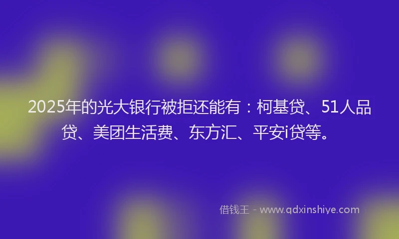 2025年的光大银行被拒还能有：柯基贷、51人品贷、美团生活费、东方汇、平安i贷等。