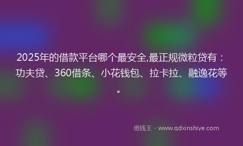 2025年的借款平台哪个最安全,最正规微粒贷有：功夫贷、360借条、小花钱包、拉卡拉、融逸花等。